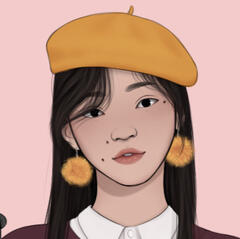 an asian woman wearing a beret and pompom earrings